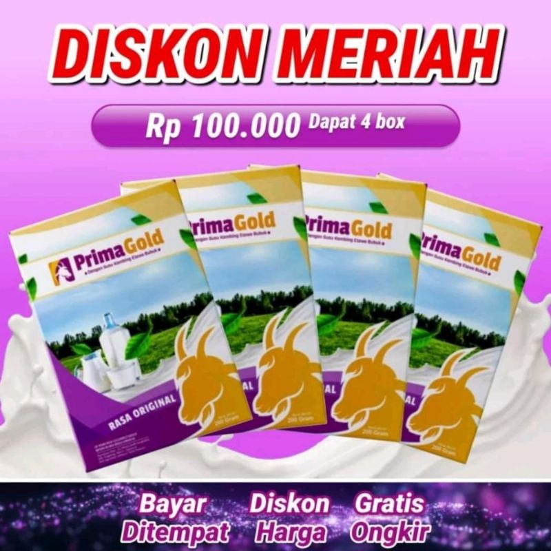 

TERLARIS PAKET 4 BOX PRIMAGOLD/ PRIMA GOLD SUSU KAMBING ETAWA BUBUK ORIGINAL MURAH ATASI SESAK NAFAS NYERI SENDI TULANG LUTUT PUNGGUNG REUMATIK