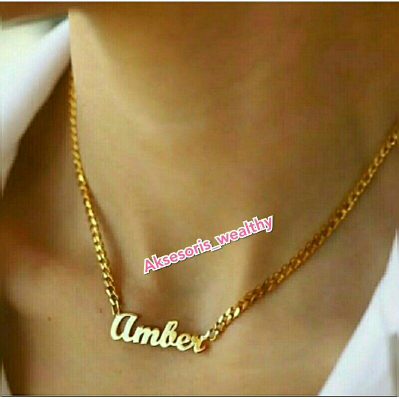 Kalung sisik Naga / kalung nama rantai sisik naga / kalung titanium wanita lapis emas anti karat