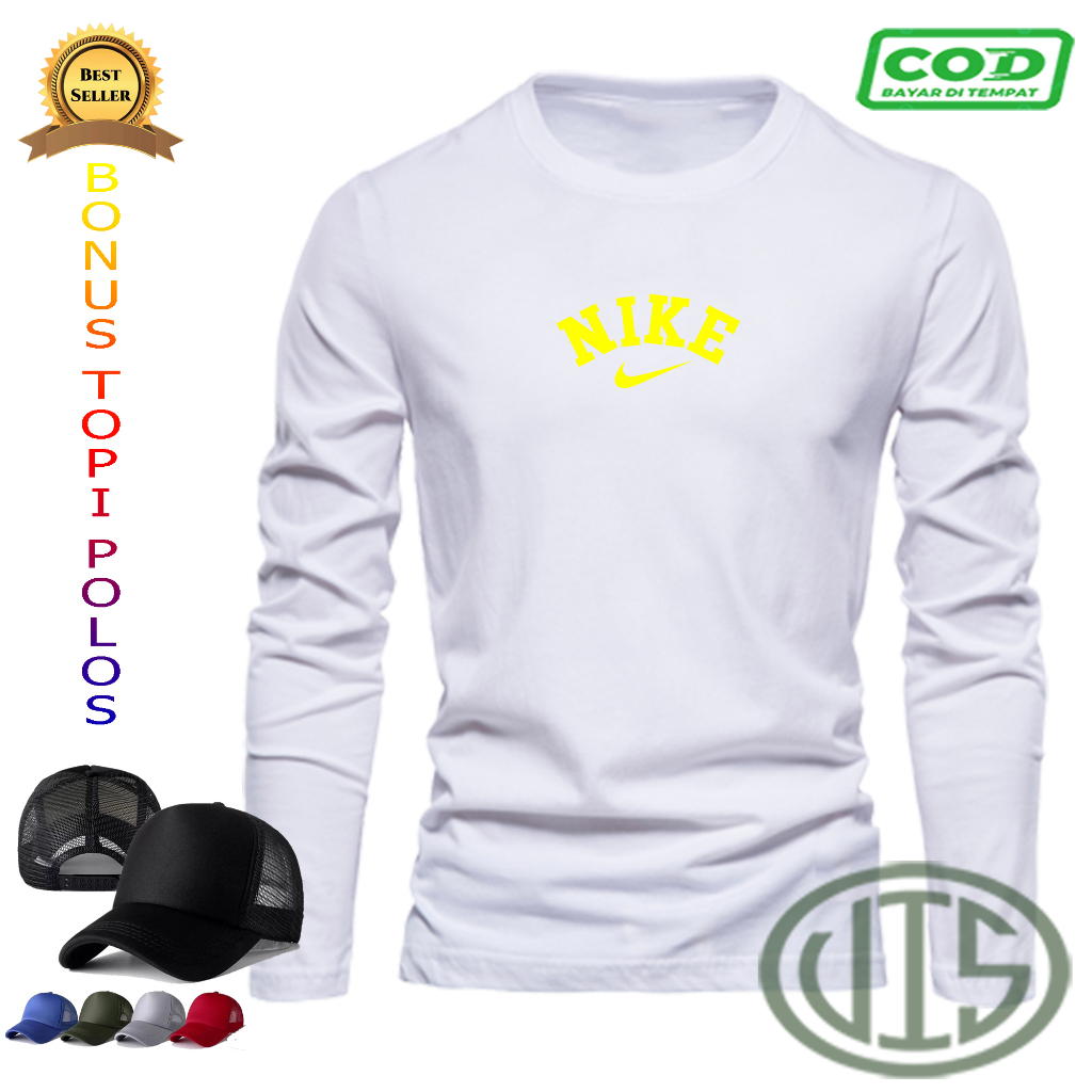GRATIS TOPI...Kaos Lengan Panjang NIKE 0001 YELLOW+TOPI Distro Premium / Kaos Murah COTTON 30S / Kao