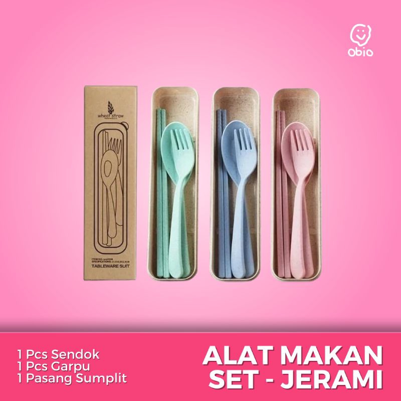 SENDOK SET JERAMI - Sendok Makan, Garpu, Sumpit Plastik Jerami Satu Set