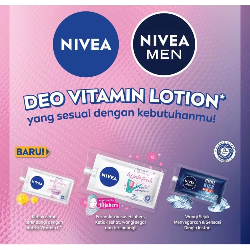 Nivea Deodorant Lotion Sachet - Extra Brightening | Hijab Fresh | Nivea Men Cool Kick | Deo Lotion 9ml