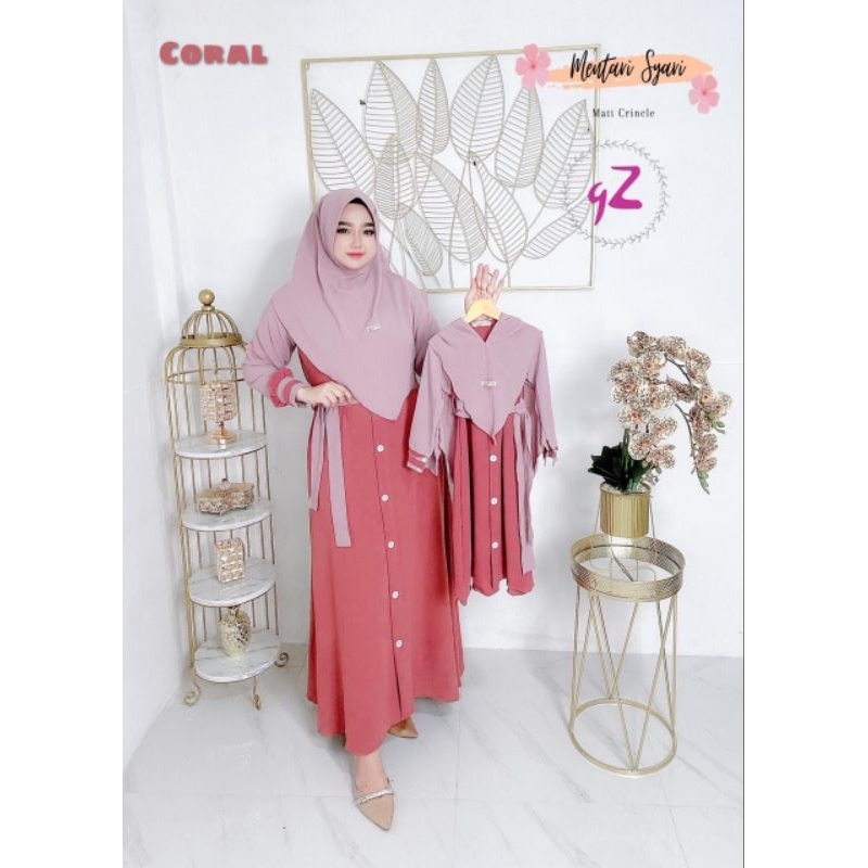 GAMIS/DRESS CRINCLE SET JILBAB COUPLE IBU DAN ANAK ORI BY GWENZA (HARGA ECER)