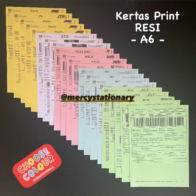 

500 Lembar - Kertas Resi HVS A6 70 Gsm 60 Gr Warna Print Resi Olshop Kertas Serbaguna Cetak Resi