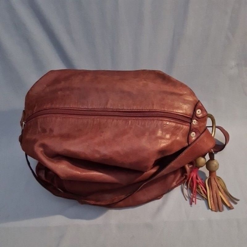 LEATHER BAG PAP* BROWN