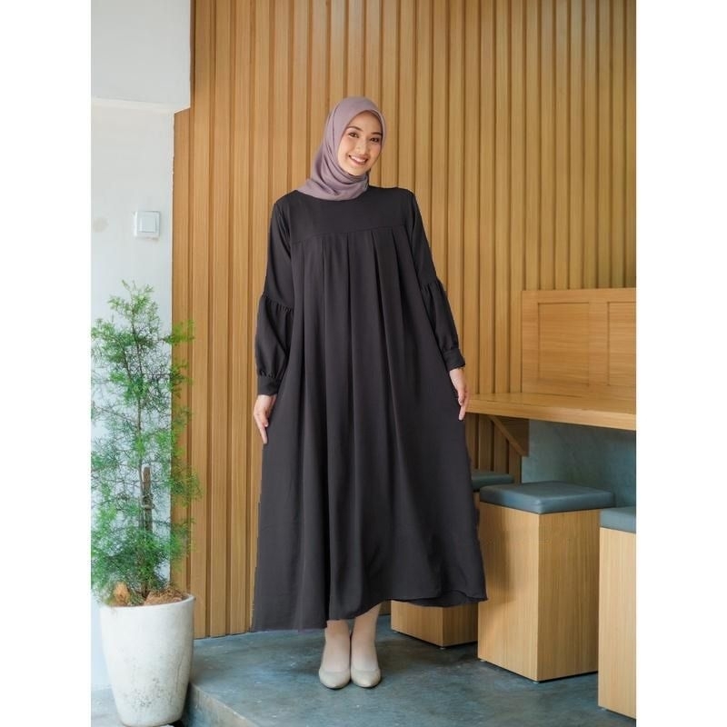 MALVIA DRESS REMPLE DEPAN FASHION MUSLIM TERBARU BAJU DRESS CRINCLE AIRFLOW