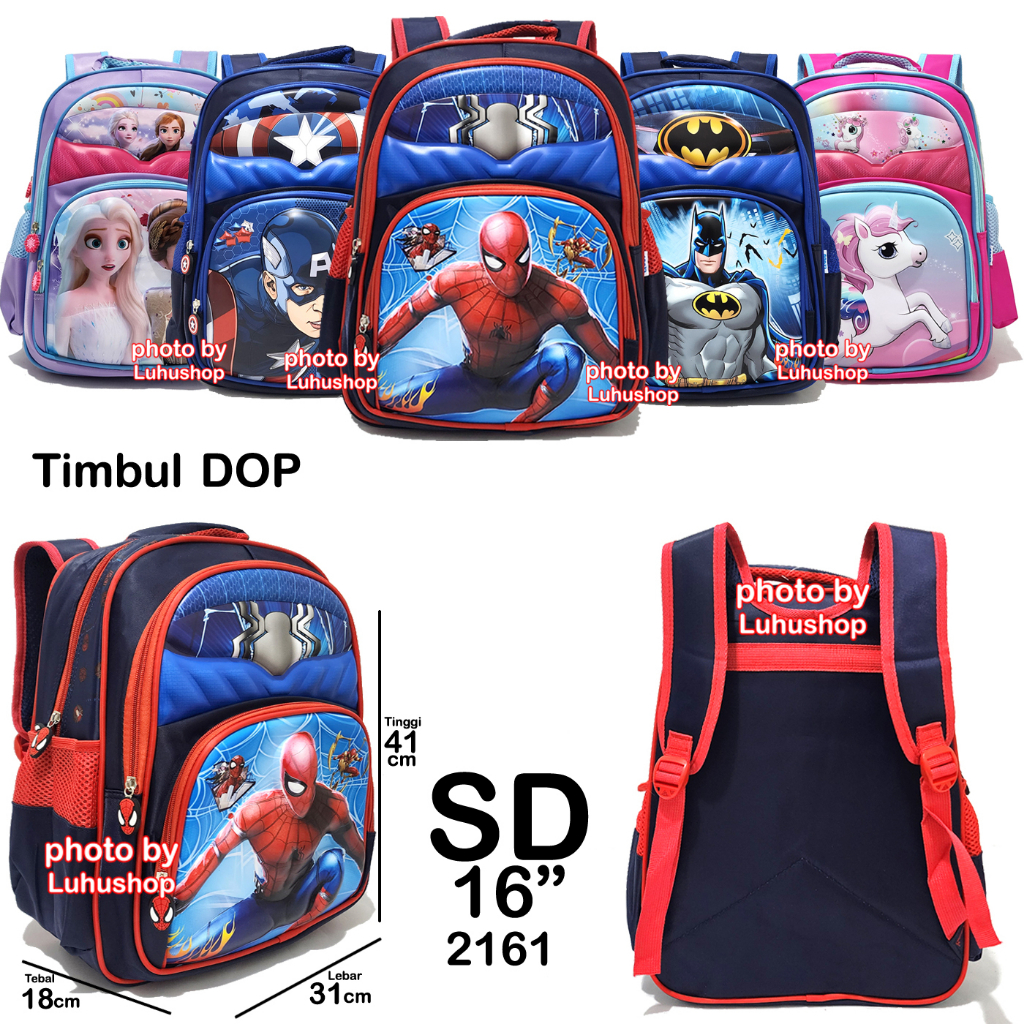 Tas SD Ransel Anak Sekolah Cewe Perempuan Kuda Unicorn Elsa Batmen Spidermen Kaptain Timbul Prosen Tas anak laki laki Tas anak perempuan 2161 3522