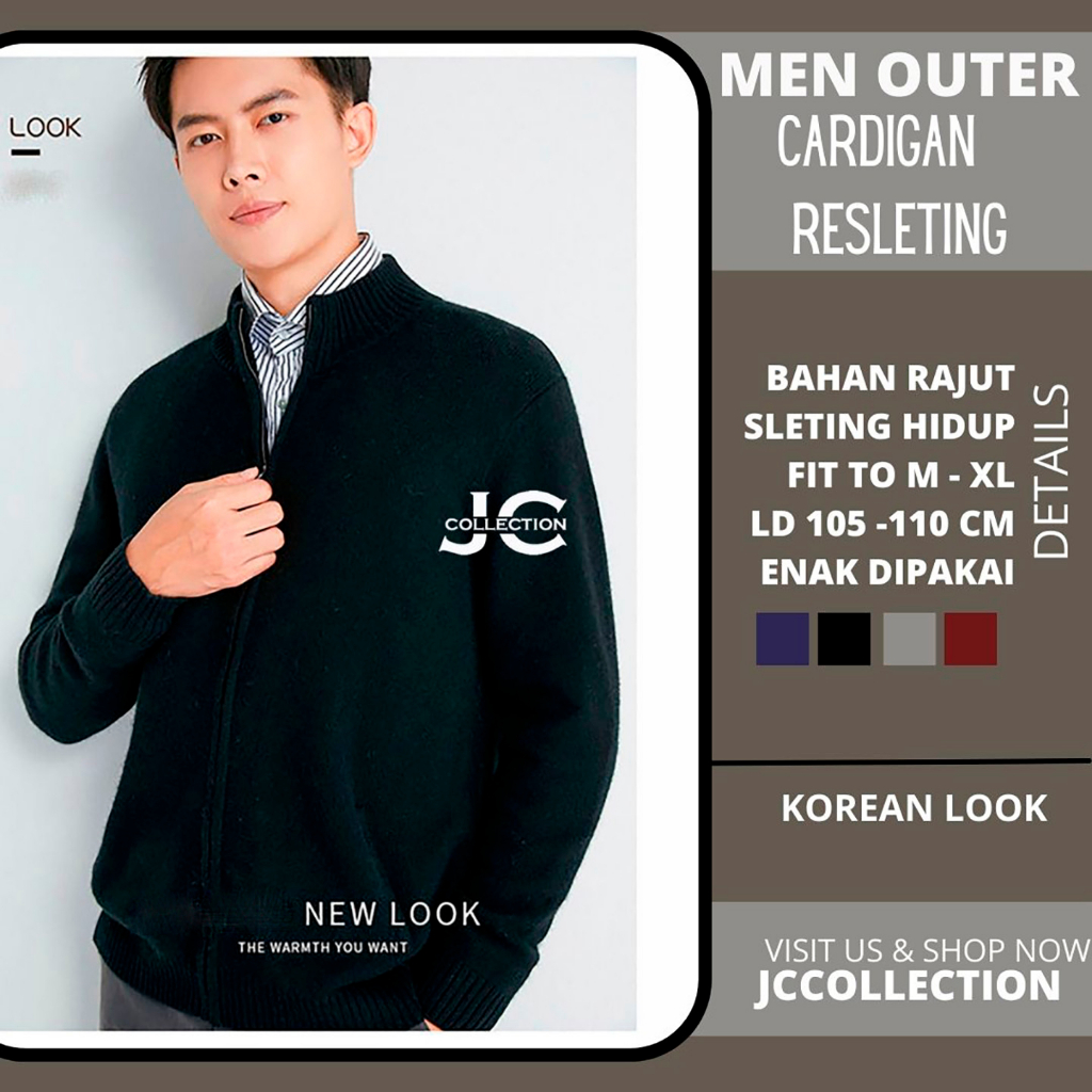 Outer Kardigan Cowok Sleting / Cardigan Rajut Pria Crewneck Korea Variasi Renddy JCCollections