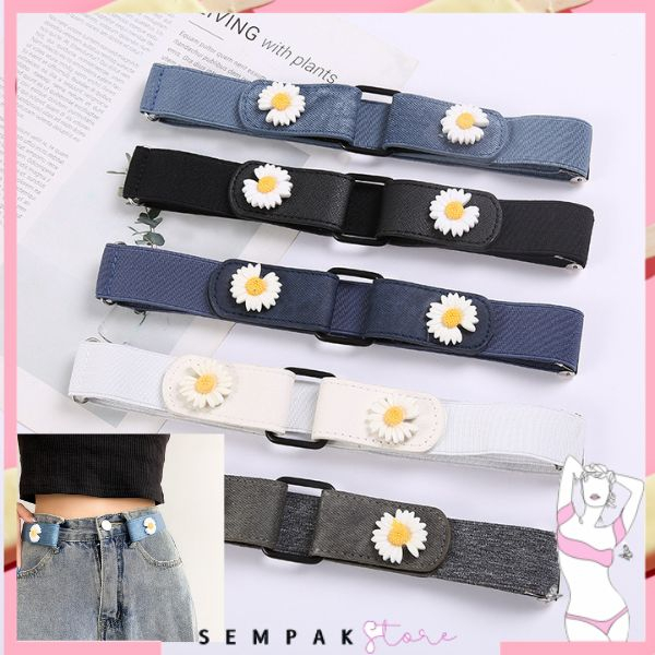 SS Ikat Pinggang Karet Bunga Daisy Wanita Gesper Elastis Klip Belt  Motif Bunga Gaya Korea Tali Pinggang Lucu Double Flower Daisy Fashion Import