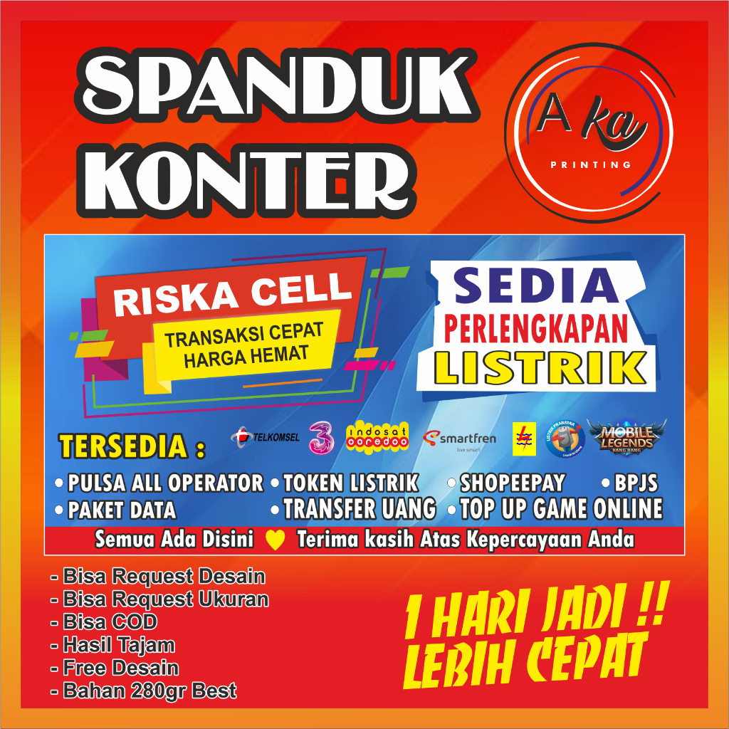 AKA PRINTING/spanduk konter pulsa/banner cellular/bisa request