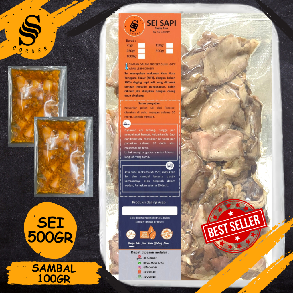 

3S Corner - [PAKET HEMAT] Sei Sapi Daging Asap 500gr + Sambal matah / Luat / Cumi 100gr khas lamalera NTT TERMURAH