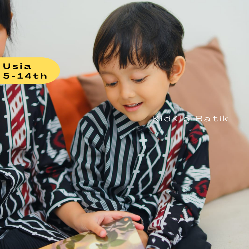 Baju Hem Kemeja Batik Anak Laki Laki Cowok Lengan Panjang Atasan Lurik Kombinasi Kekinian Jadulan