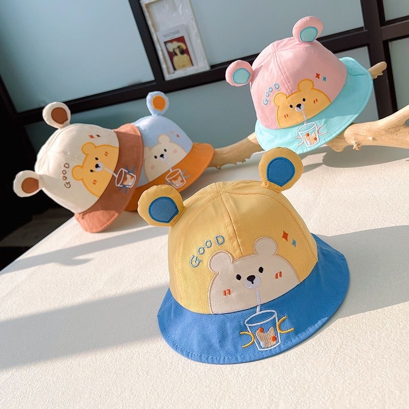 Topi bayi Bucket hat baby Good Boba Bear beruang lucu