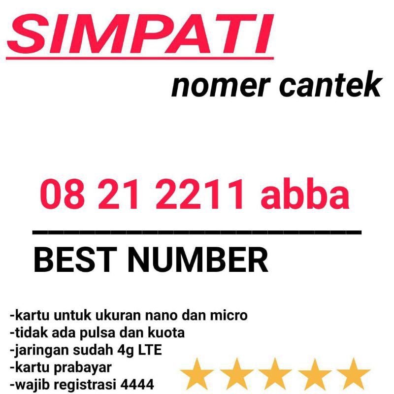 (COMBO SAKTI) KARTU PERDANA nomor cantik simpati telkomsel 4g seri 2211 ABBA