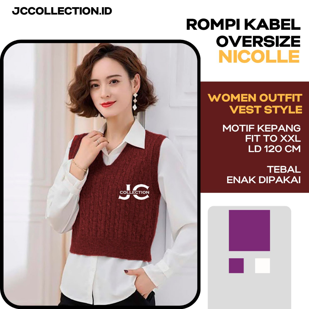 PROMO Rompi Kabel Rajut Wanita Oversize Premium Vest Sling Cable Size L sd XXL - JCCollections