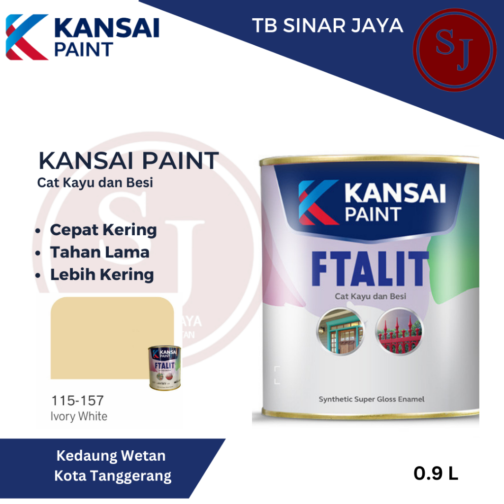 Cat Kayu dan Besi Kansai Paint Ftalit Warna Glos 1kg 115 - 157 Ivory White