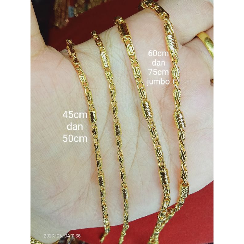 kalung bambu love 2 45cm,50cm,60cm dan 75cm lapis emas 24k