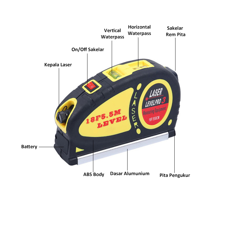 LBS Penggaris Laser Waterpass Meteran Laser manual 5,5 M Meteran Horizontal Dan Vertikal