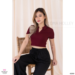 (COD) OH Fashion Mita Polo Shirt Crop Top Hitam S #2689 (Part 2)