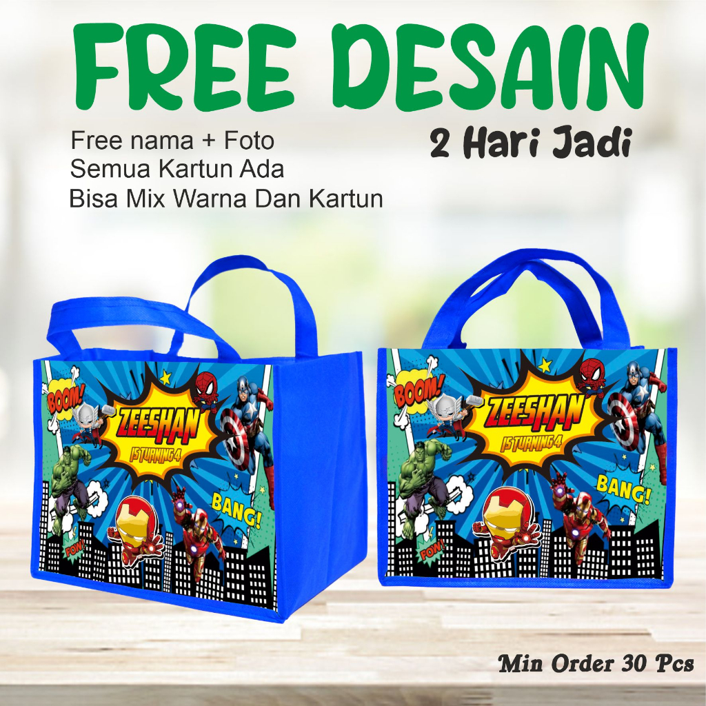 

TAS BENTO TAS JINJING BERGAMBAR SUPERHERO/SOVENIR GOODIE BAG