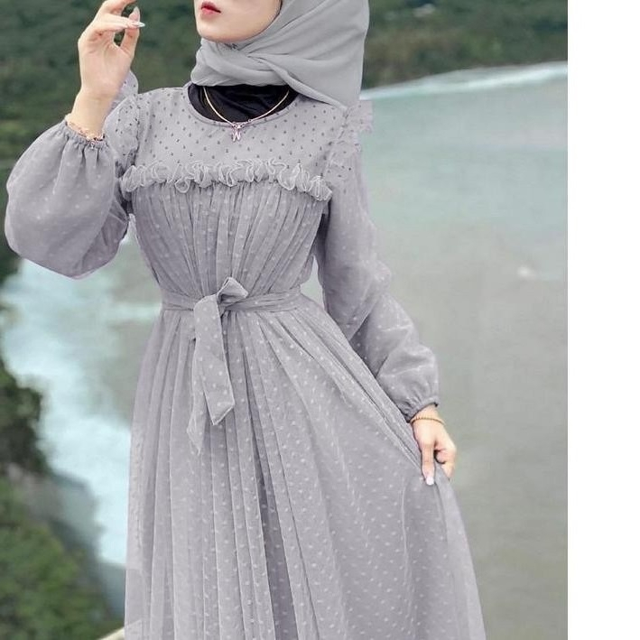 IndiStoree - MARBELA DRESS MAXI DOTY Bahan Ity Crepe Kombinasi Tile Dotty Full Puring Import Premium