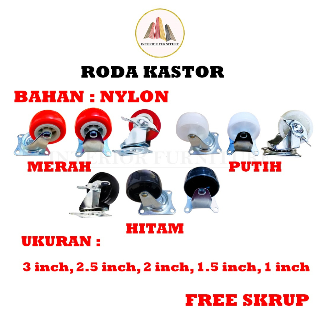 Roda Kastor Plate Pvc Nylon / Roda Troly Etalase  1.5  inch HIDUP, MATI, REM (1Pcs) FREE SEKRUP