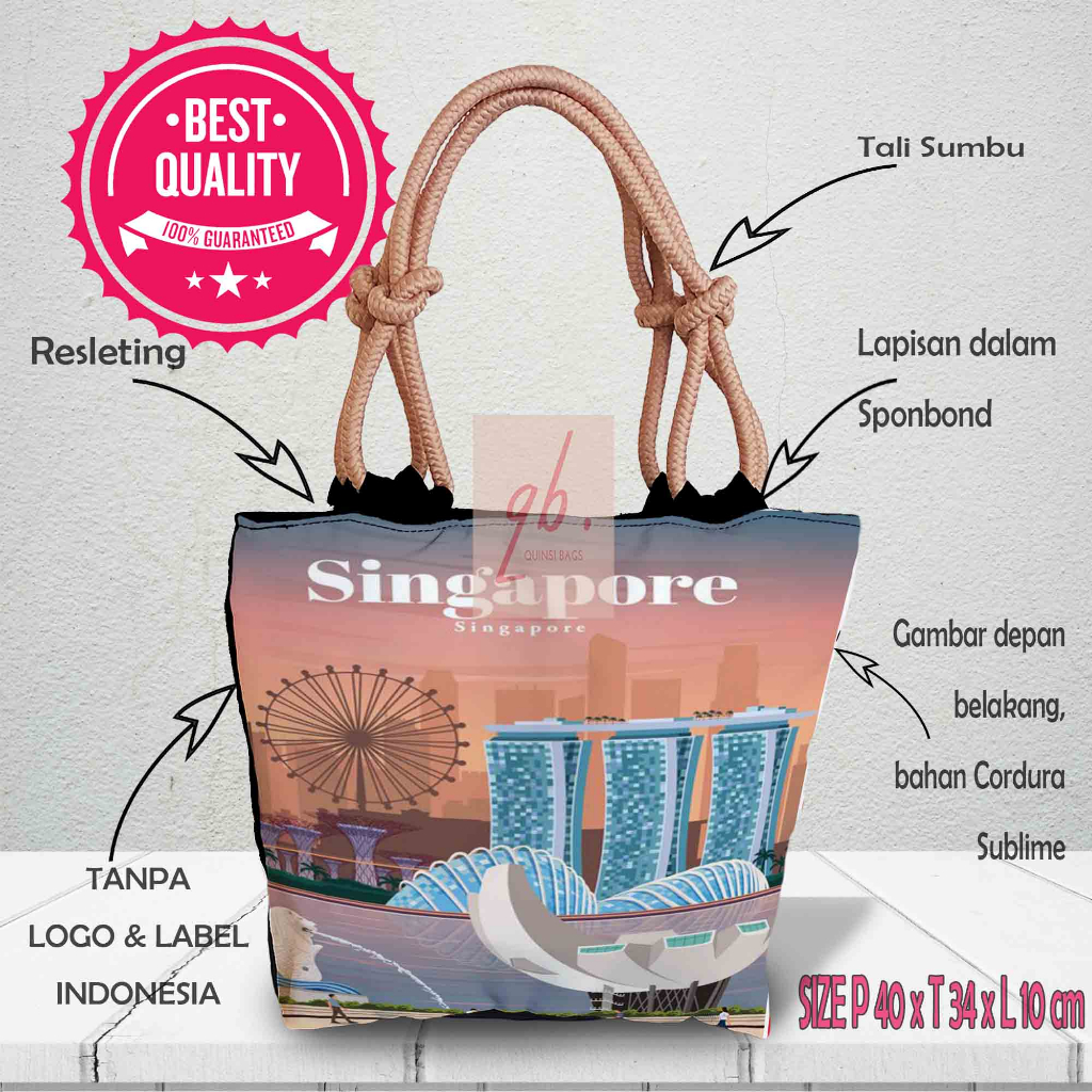 [GROSIR] Totebag Tali Sumbu Tas Wanita Landmark Printing Kabah Paris London Jepang Korea USA Singapore Vietnam Souvenir Umroh Haji