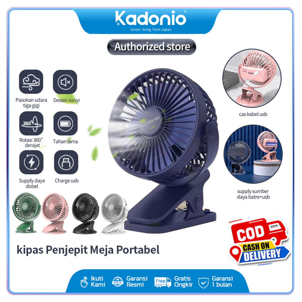 Kadonio Kipas Mini USB Clip Mini Fan Rotating Kipas Angin Meja Mini Jepit Portable USB kipas angin kecil kipas portable meja kipas angin murah