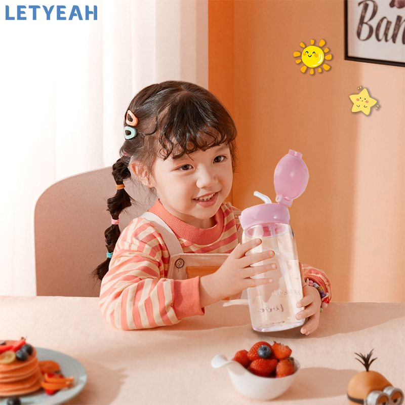 letyeah Botol minum anak dengan sedotan /tempat minum 520ml botol air minum aesthetic /Bpa free