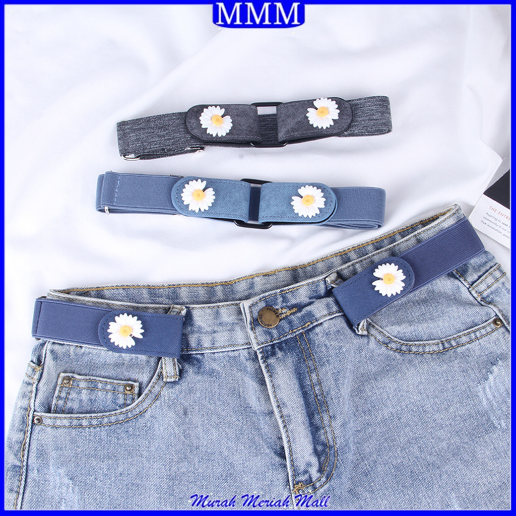 MMM Ikat Pinggang Karet Bunga Daisy Wanita Gesper Elastis Klip Belt  Motif Bunga Gaya Korea Tali Pinggang Lucu Double Flower Daisy Fashion Import