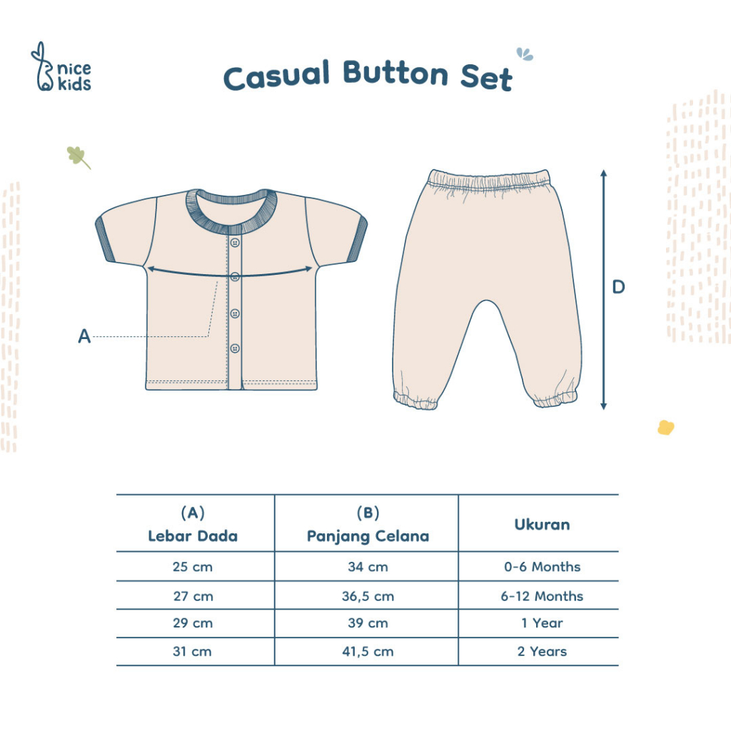 Nice Kids - Setelan Bayi dan Anak Casual Button Set - (Baju Pergi 0-2 Tahun)