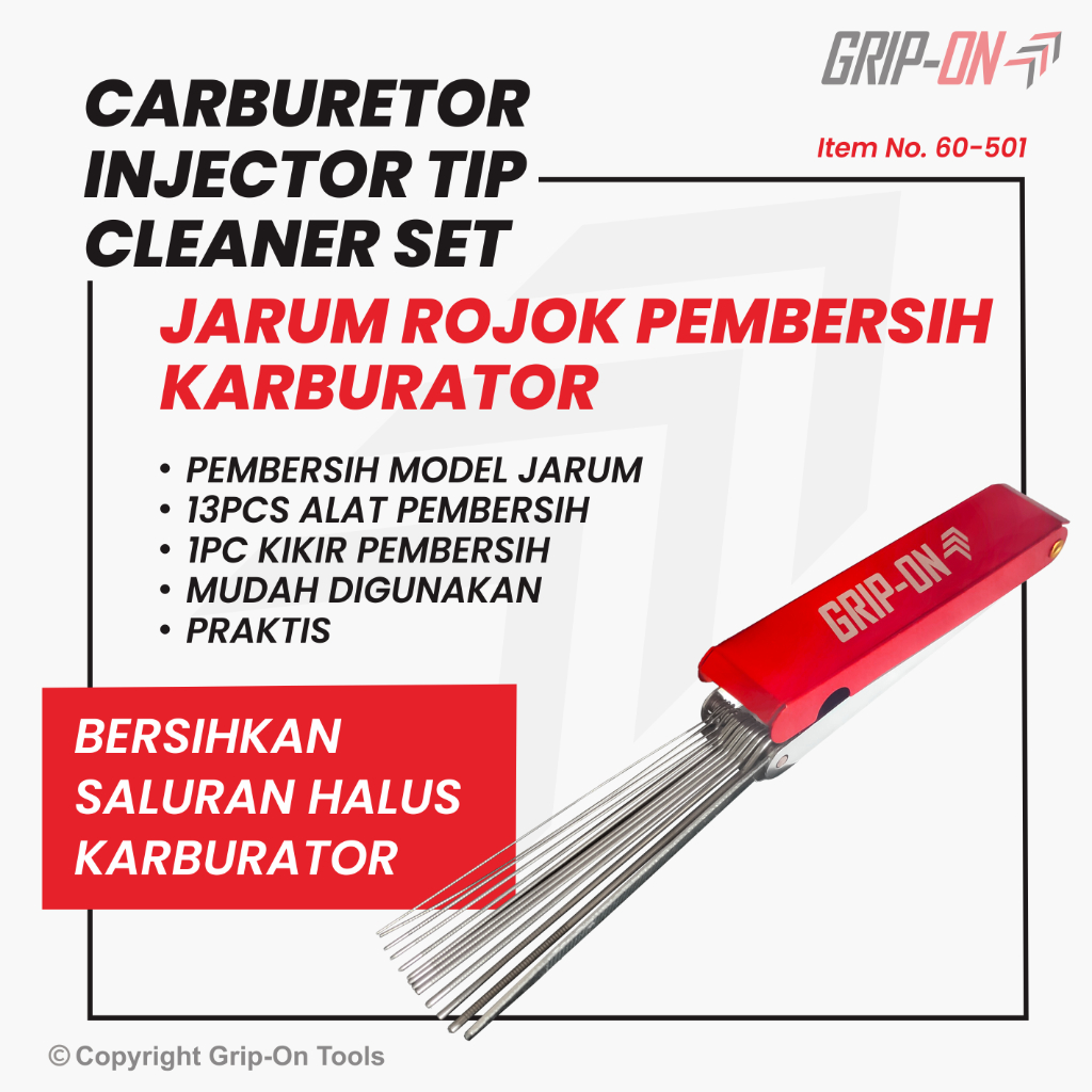 Grip-On Carburetor Injector Tip Cleaner Set Jarum Rojok Pembersih Saluran Halus Karburator Model Jarum