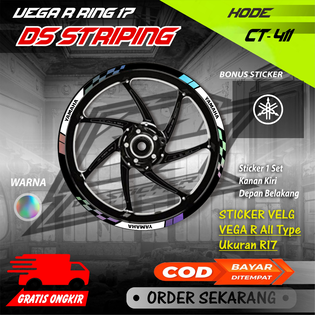 Ct-411 Stiker Cutting pelek variasi Sticker Velg Motor Vega R Ring 17