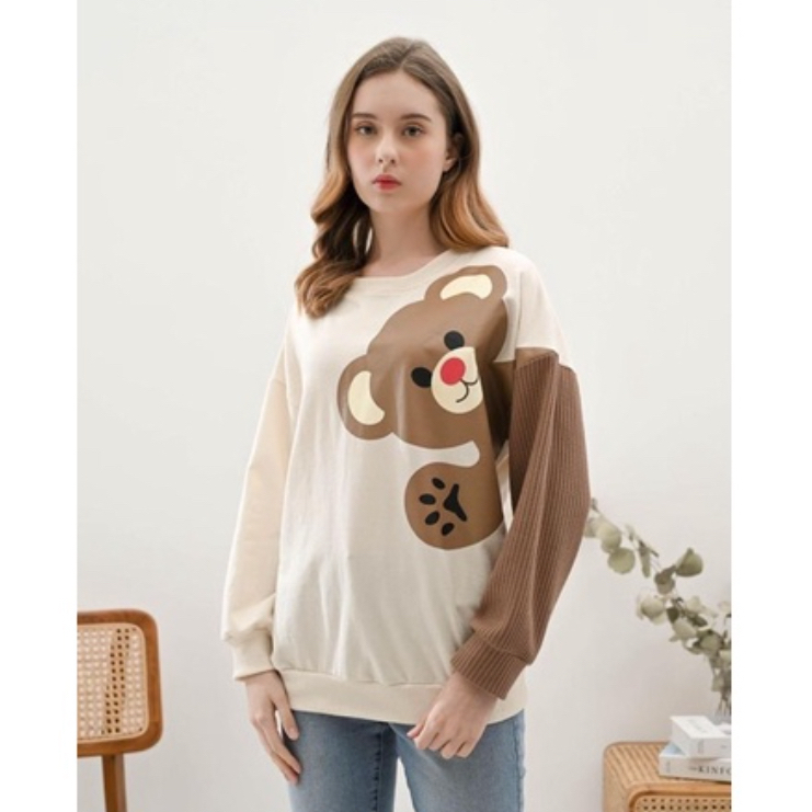 SWEATER WANITA TANGAN PANJANG BEAR - FREE MASKER