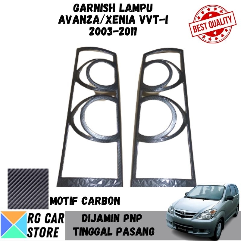 GARNISH LAMPU AVANZA/XENIA 2003-2011 MOTIF CARBON DIJAMIN PNP TINGGAL PASANG BERKUALITAS