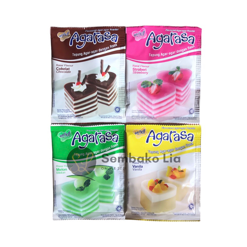 AGARASA Nutrijell Agar Agar Powder 10gr Bubuk Fiber Healthy Sachet / Nutrijell Agarasa Agar Agar Cokelat Vanila Melon Stroberi