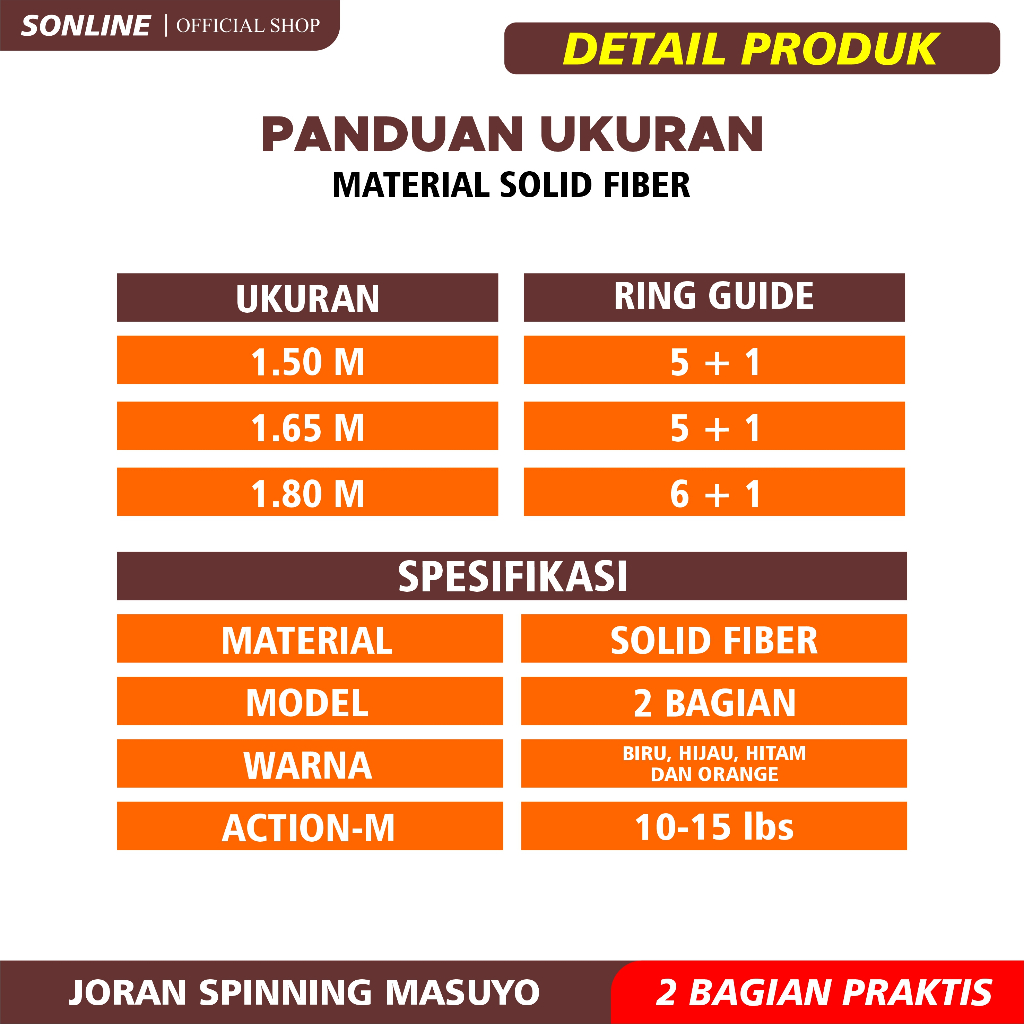 SONLINE Joran Pancing Spinning Fishing Rod Fishing Pole Transparan Fiber Solid Spinning 1.50m - 1.80m Joran Pancing Fishing Pole Alat Pancing MASUYO