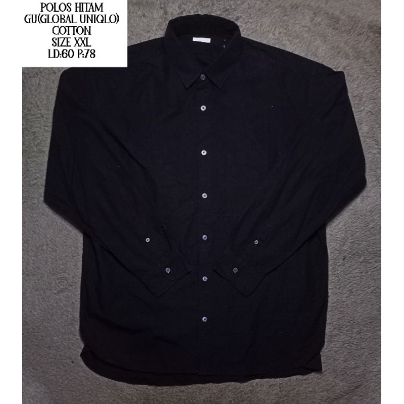 Kemeja pria uniqlo hitam polos sz jumbo xxl