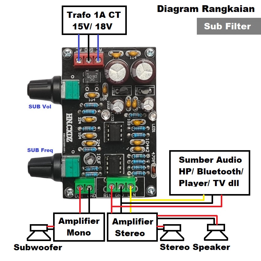 HIFi 2.1 Stereo+Subwoofer Pre-Amplifier Bass Tone Control LFE Filter