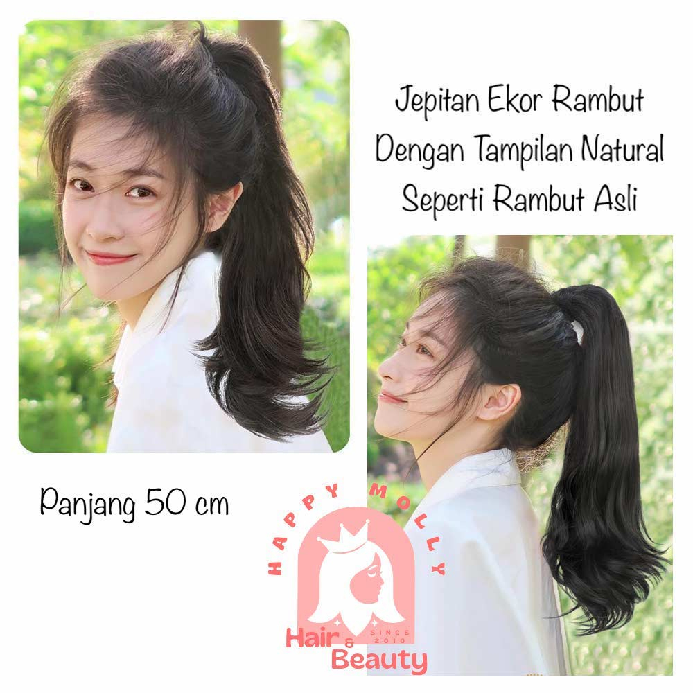 Hair Clip Ponytail Wig - Jepit Rambut Kuncir Ekor Kuda Fashion Wanita Korea - Curly - Hair Extension W8237 ( Group )