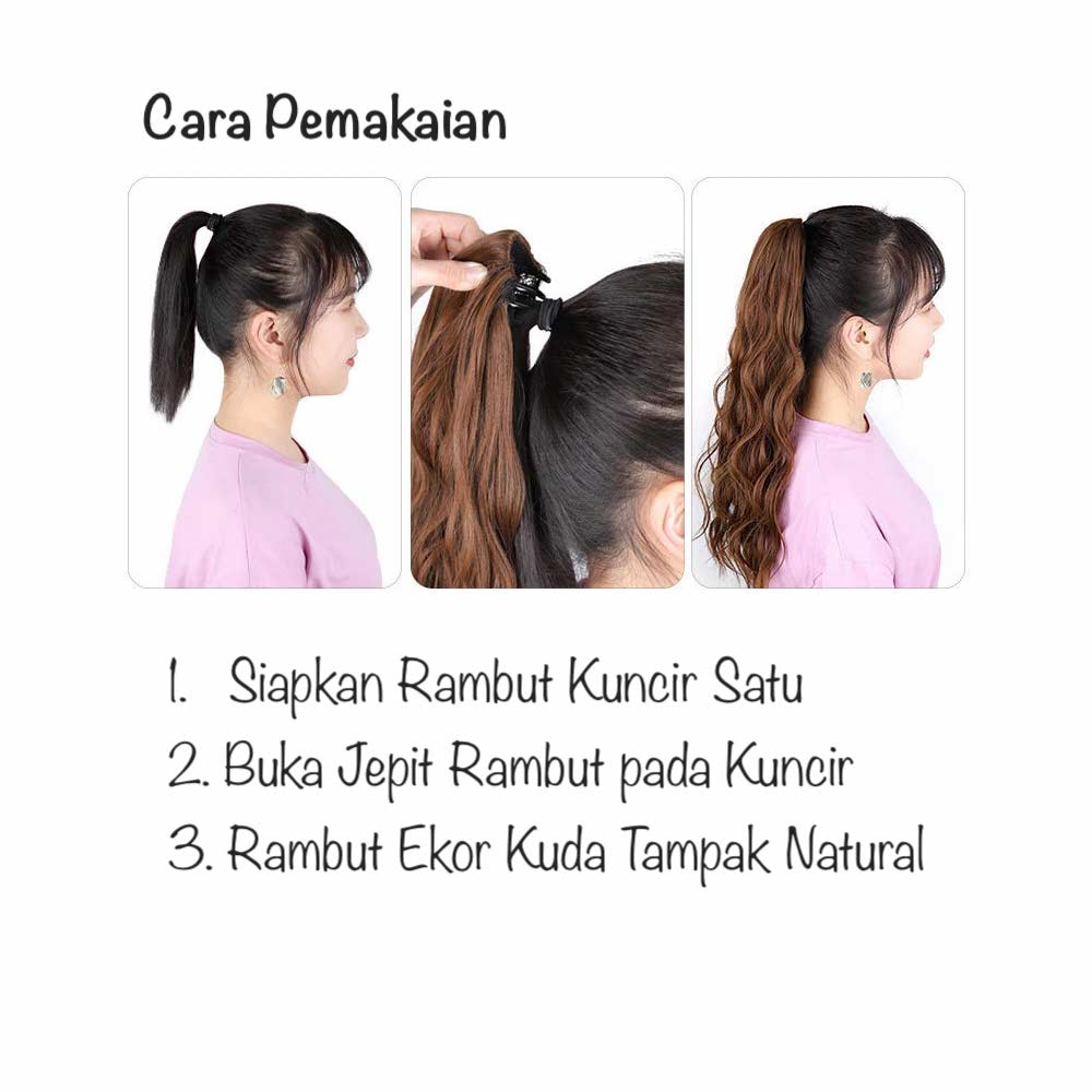 Hair Clip Ponytail Wig - Jepit Rambut Kuncir Ekor Kuda Fashion Wanita Korea - Curly - Hair Extension W8234 ( Group )