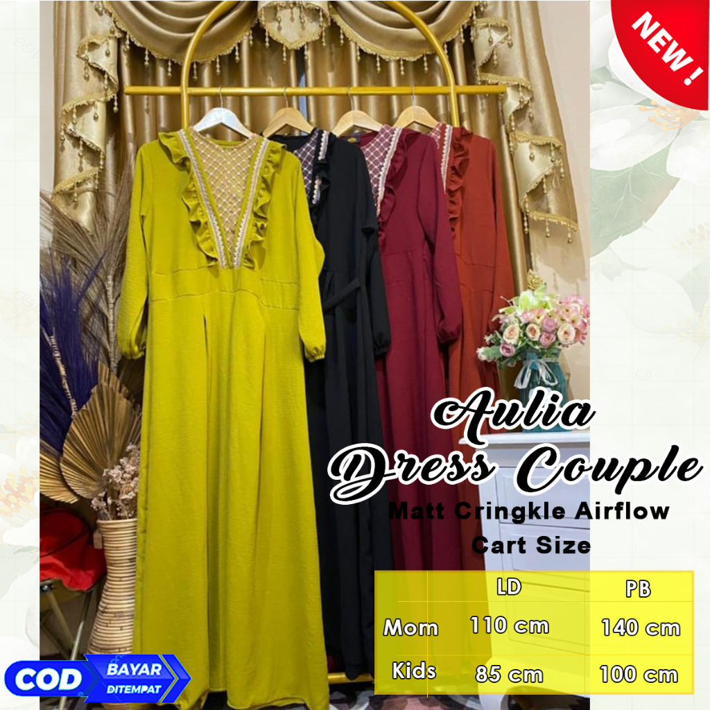 Aulia Dress Gamis Couple Set ibu dan Anak Terpisah Matt Cringkle busui Friendly bisa COD