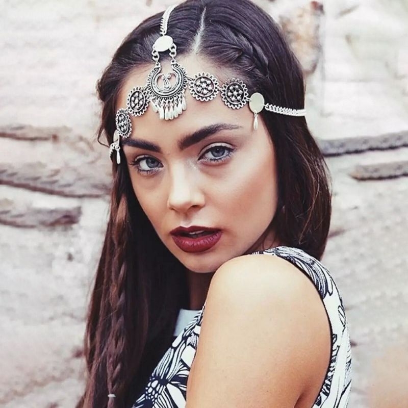 BIN-17 Aksesoris rambut hiasan dahi bohemian ala penari india mesir kuno bindi hindi wanita headchain