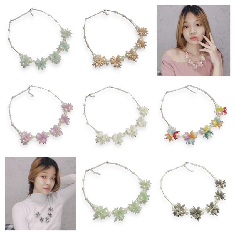Dove Matte Cassandra Flowery Pearl Necklace Kalung Panjang Hijab Bunga Mutiara Dop Flower