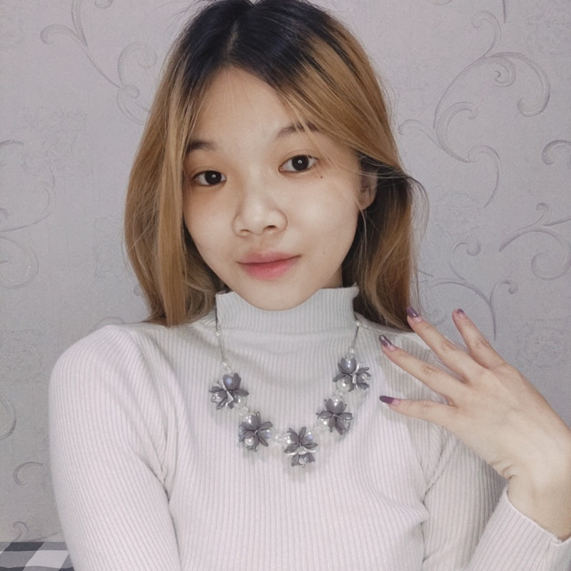 Dove Matte Cassandra Flowery Pearl Necklace Kalung Panjang Hijab Bunga Mutiara Dop Flower