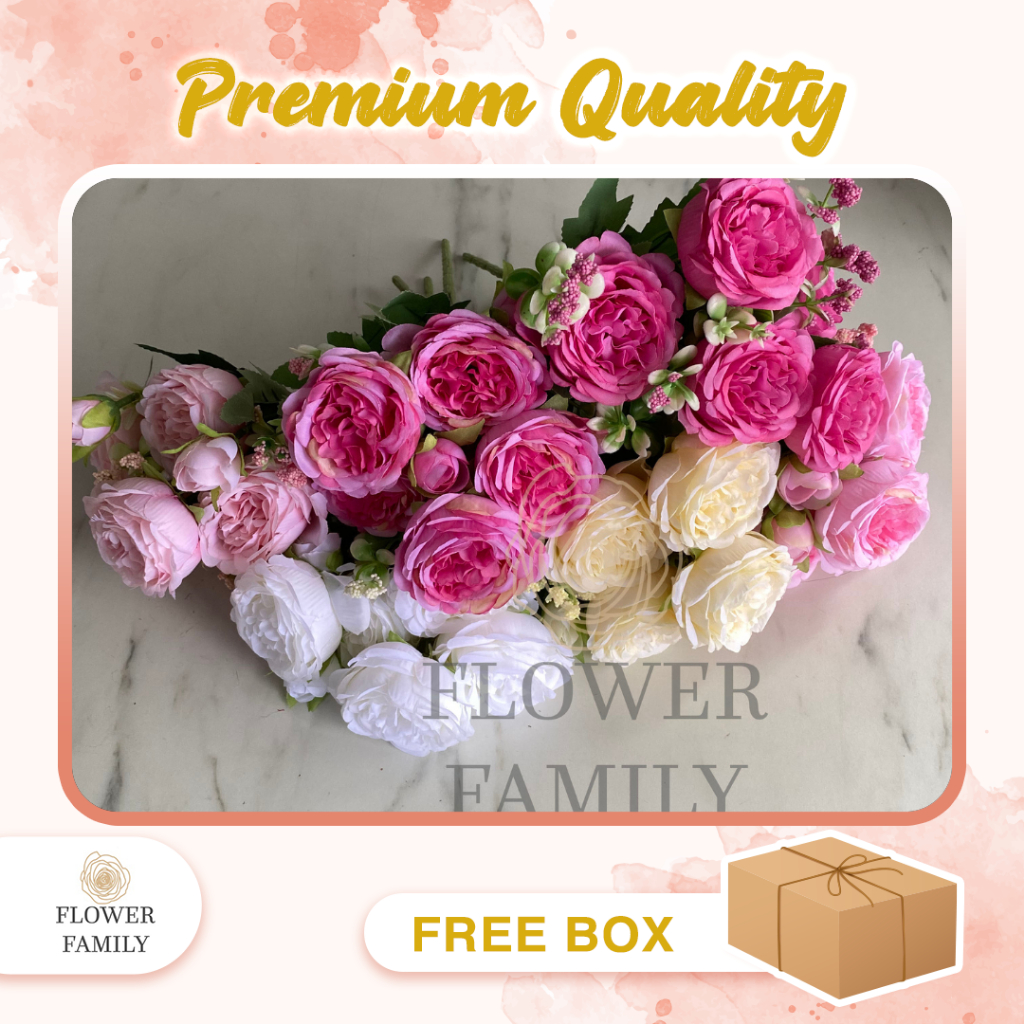 Flower Family - [5 Tangkai] Bunga Peony Duchess Premium  / Bunga Palsu Peony / Bunga Plastik Peony