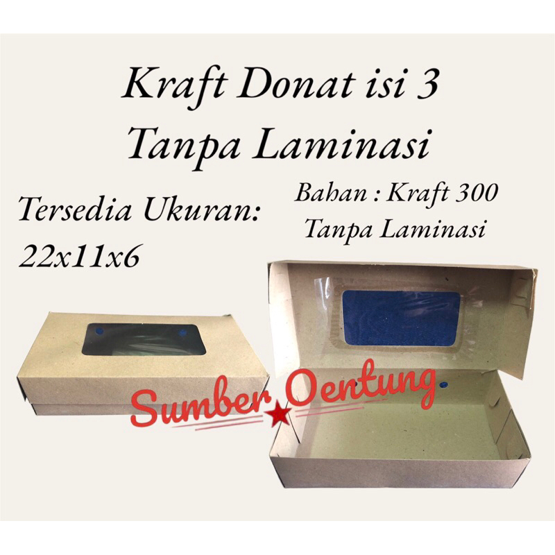 

DUS KRAFT DONAT ISI 3 TANPA LAMINASI SOUVENIR KARTON BOX KOTAK HAMPERS KUE DONAT