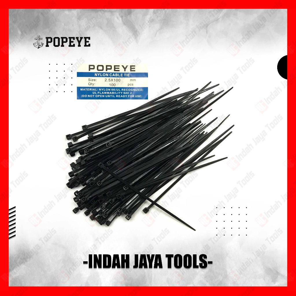 POPEYE Cable Ties 10 cm HITAM Kabel Tie Pengikat Strap 100 mm