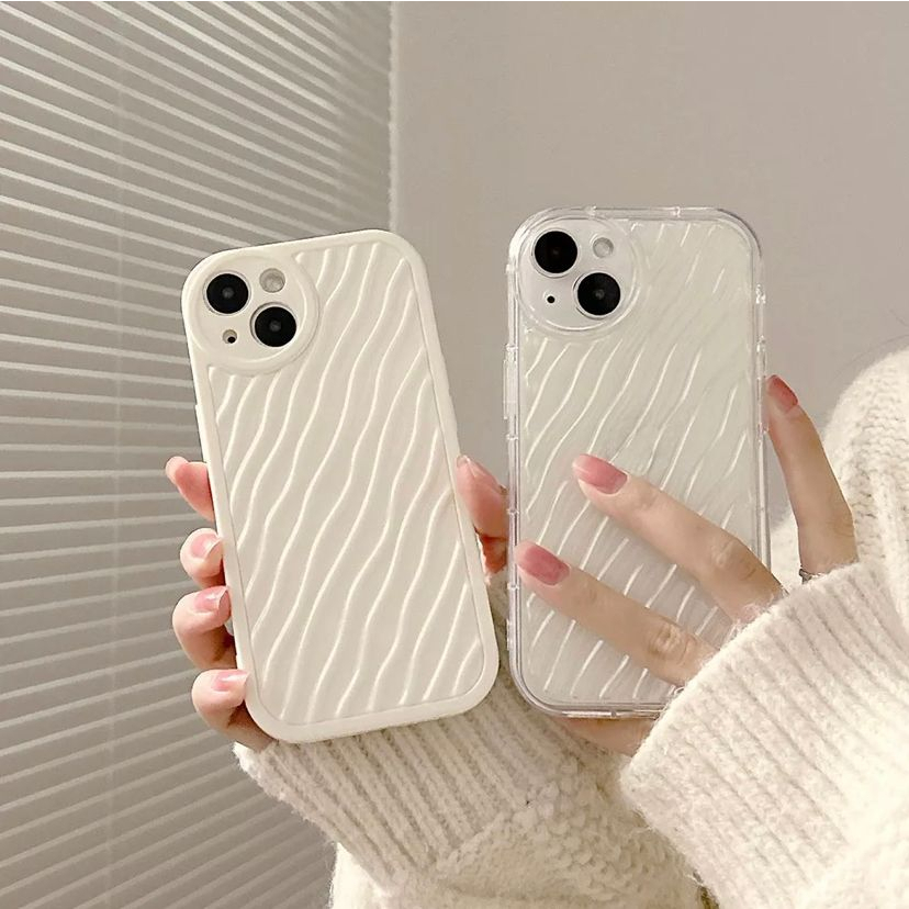 [TPC] Transparant Beige Wave Case Kompetibel For IPHONE 7 8 plus X XS MAX 11 12 13 14 PLUS MINI PRO MAX - IP082