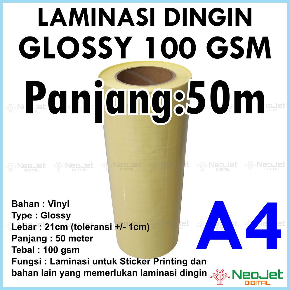 

Laminasi Dingin Glossy Mengkilap 100 gsm Tipis A4 Roll 21cm 50 meter Ekonomis Murah