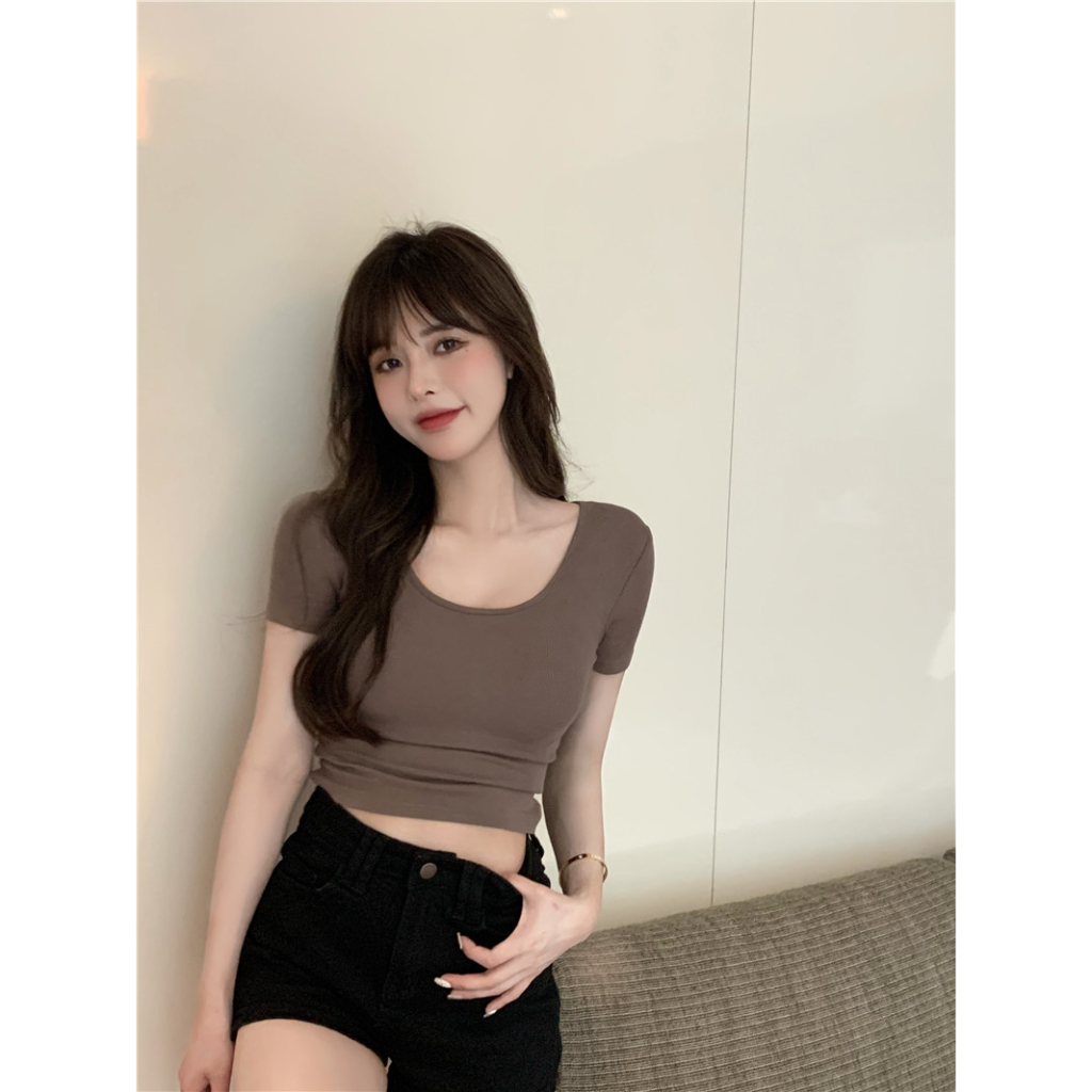 BV.ID BJ1120 Baju Kaos Crop Top Wanita Sexy CropTop Lengan Pendek Body Fit Kekinian